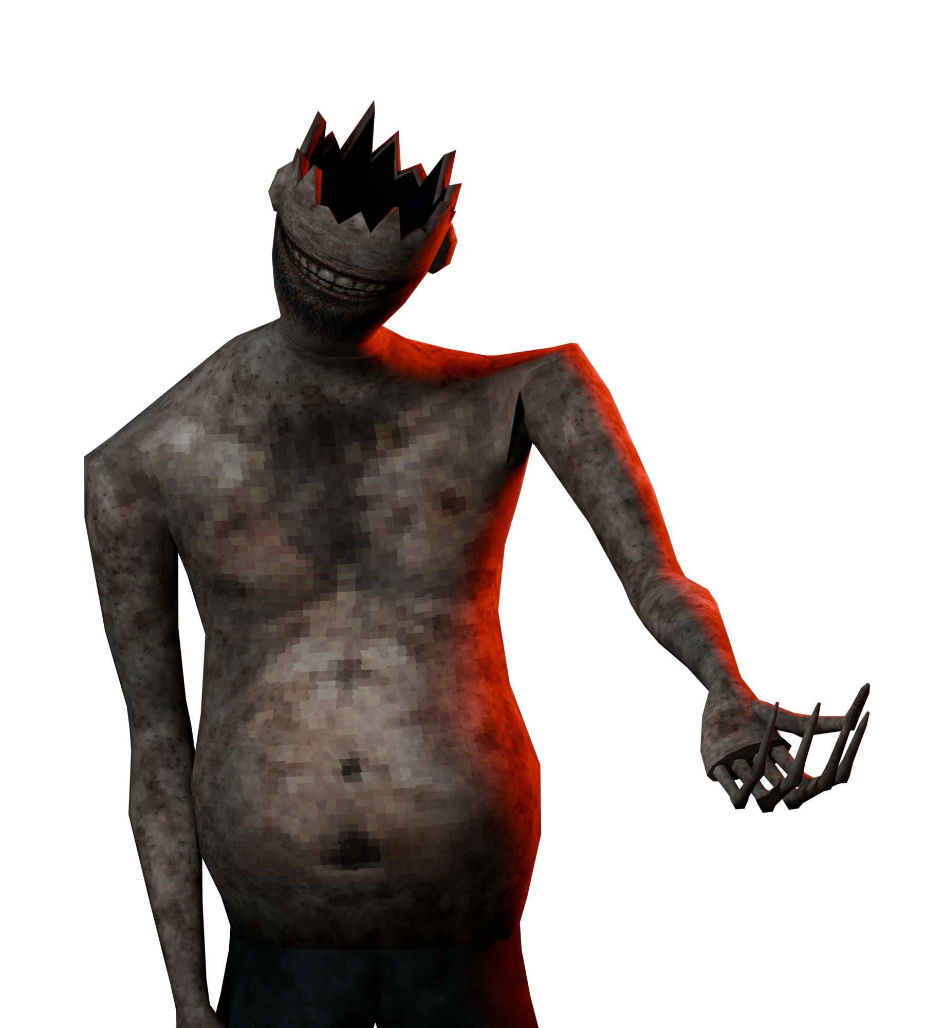 Hollow Smile, a grinning figure with a hollow, jagged head, lit in cold blue and red